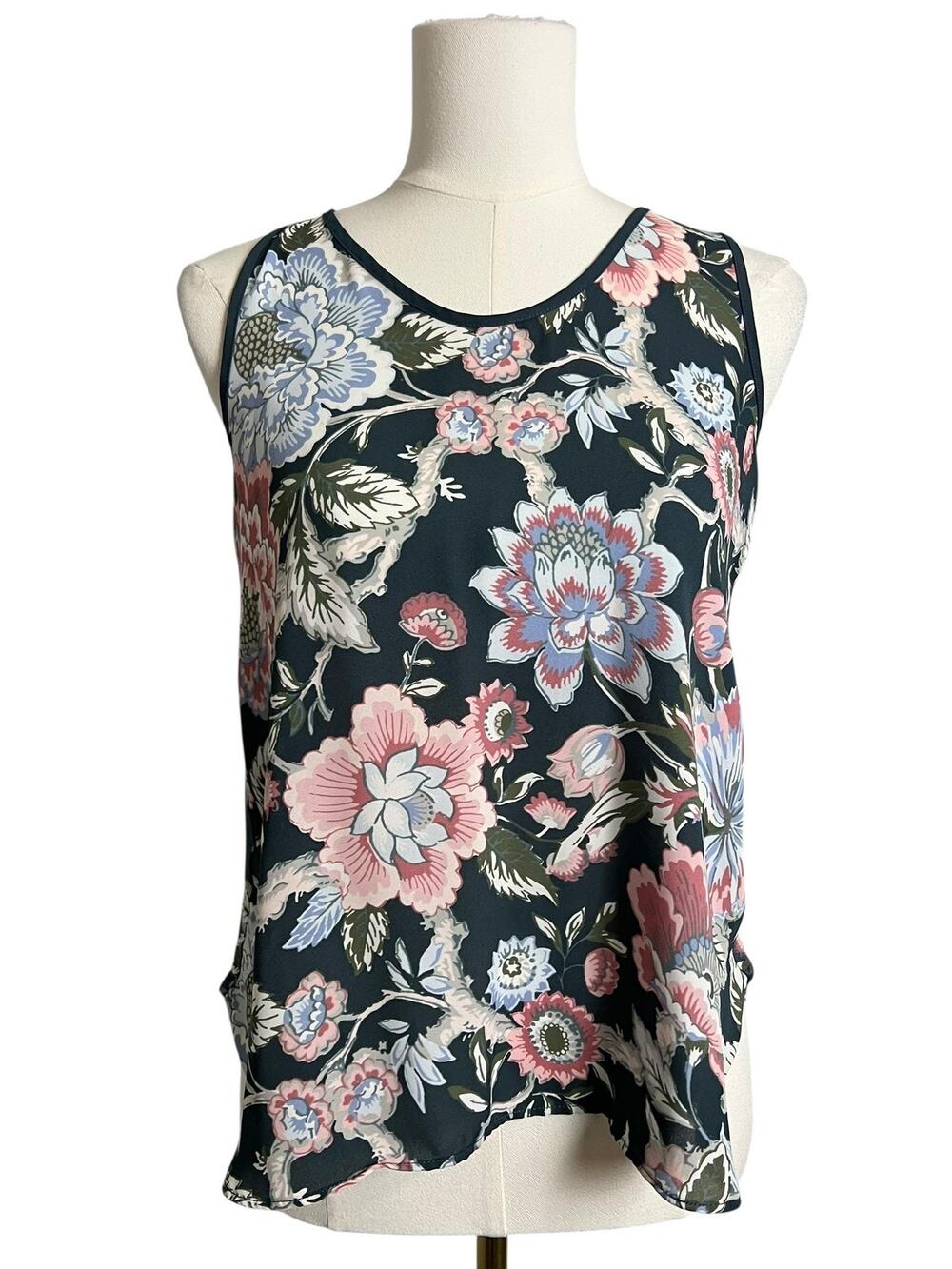 LOFT Outlet Tank Top Womens XSP Petite Blue Floral Sleeveless Lightweight Blouse